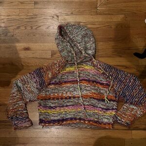 Free People Colorful Knit Hooded Jacket